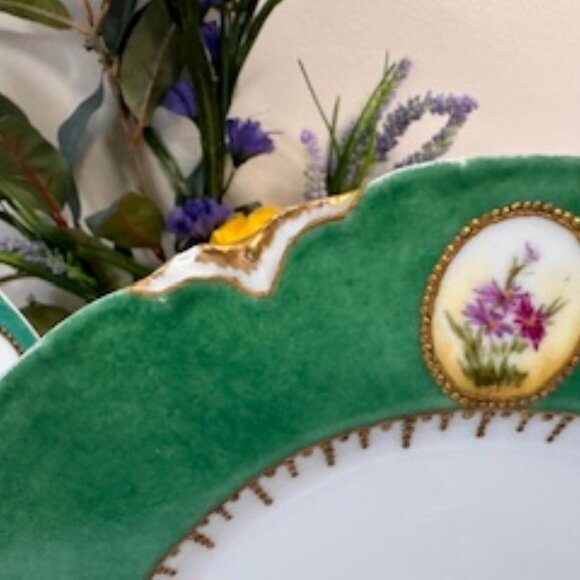 Antique H&C L France Hand Painted Plates Raised Gold Floral 1896 Porcelaine - Picture 7 of 11